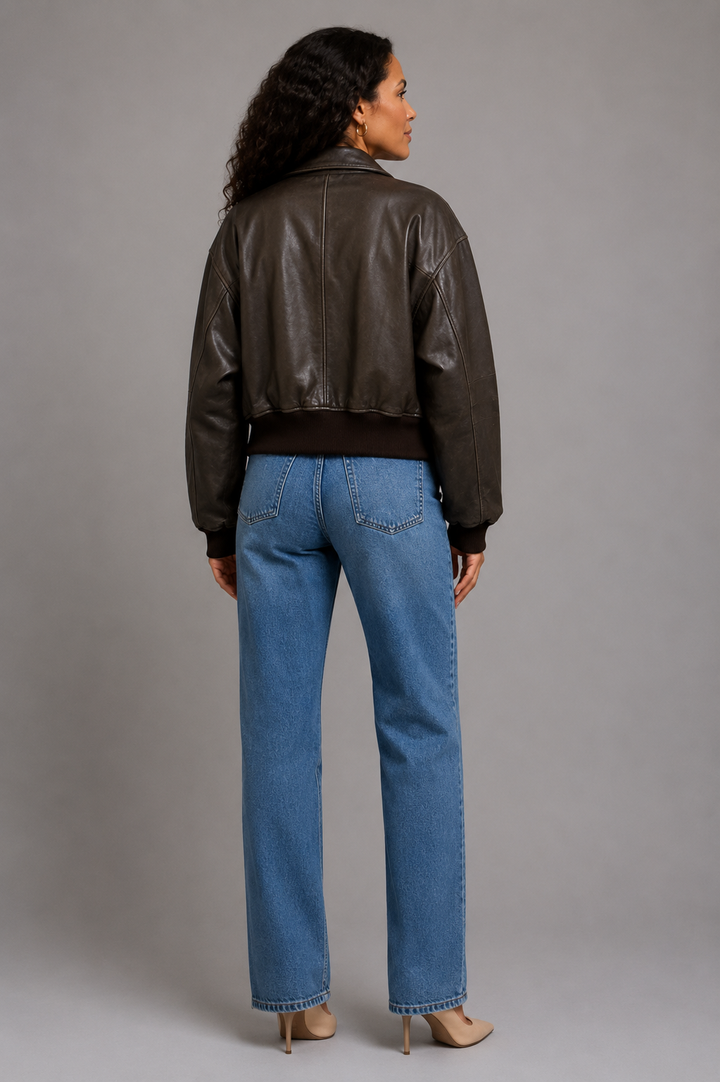 Donna Leather-Look Bomber Jacket