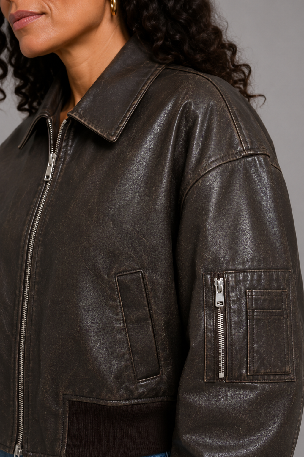 Donna Leather-Look Bomber Jacket