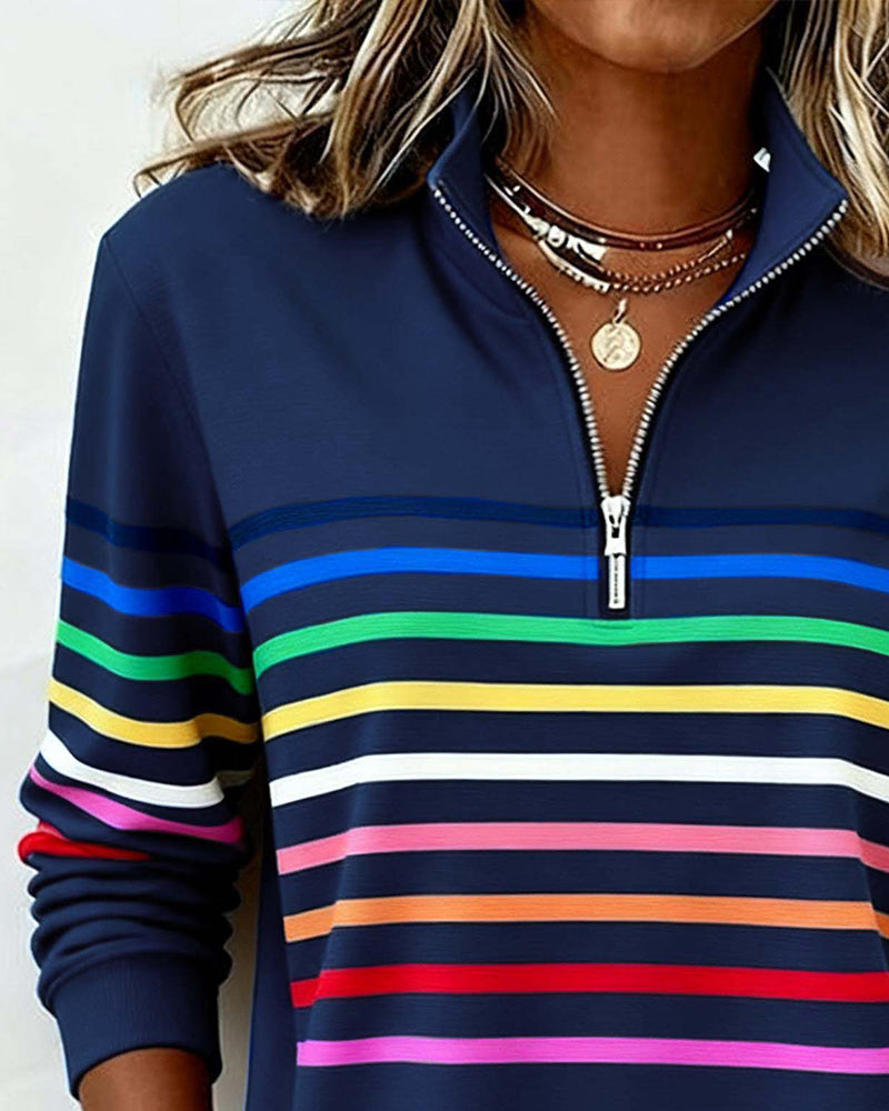 Ríona Rainbow Stripe Half-Zip Jumper