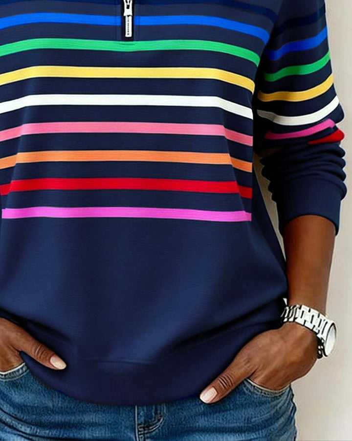Ríona Rainbow Stripe Half-Zip Jumper