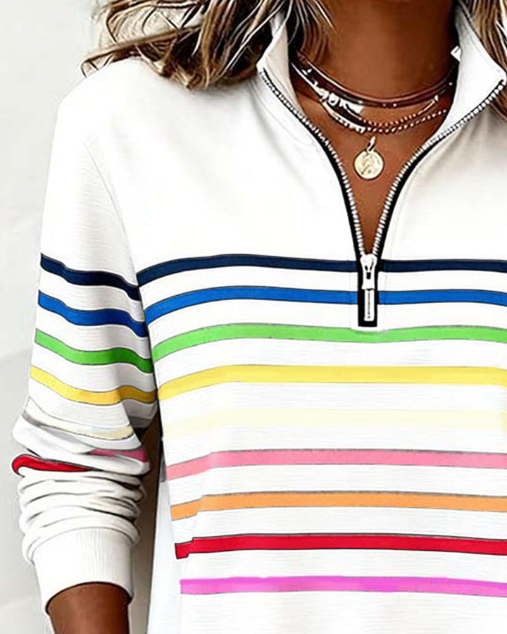 Ríona Rainbow Stripe Half-Zip Jumper
