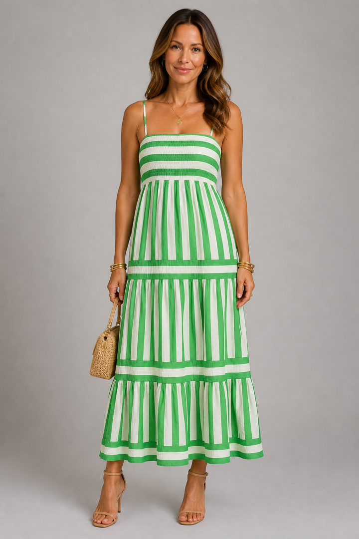 Angela Striped Bandeau Midi Dress