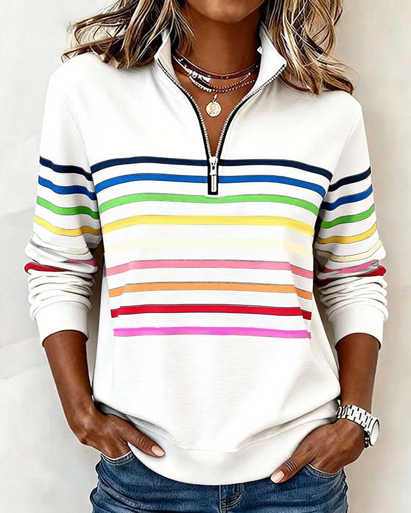 Ríona Rainbow Stripe Half-Zip Jumper