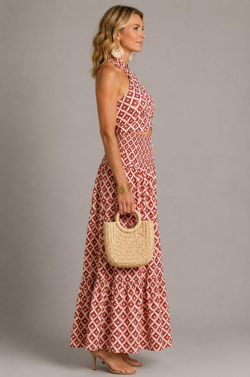 Jacqueline Geometric Halter Maxi Dress