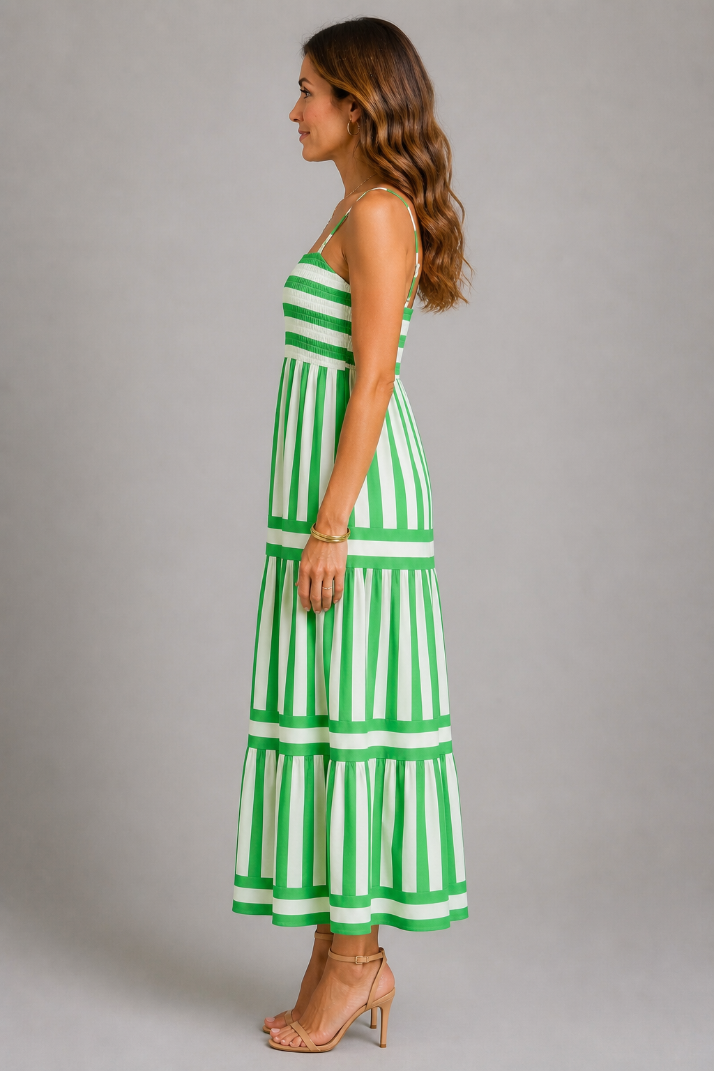 Angela Striped Bandeau Midi Dress