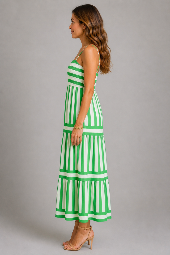 Angela Striped Bandeau Midi Dress