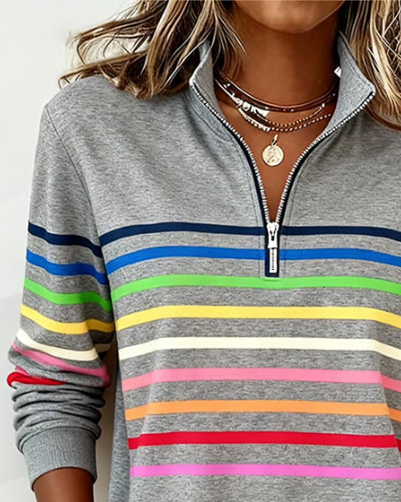 Ríona Rainbow Stripe Half-Zip Jumper