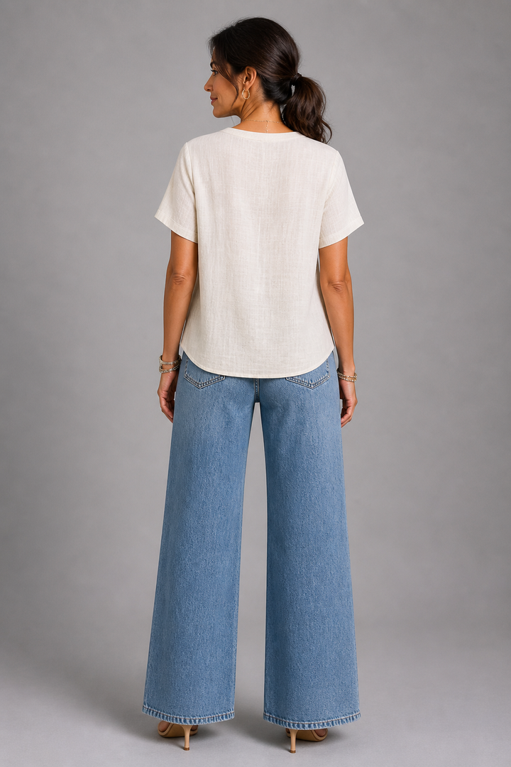Deborah Button V-Neck Top