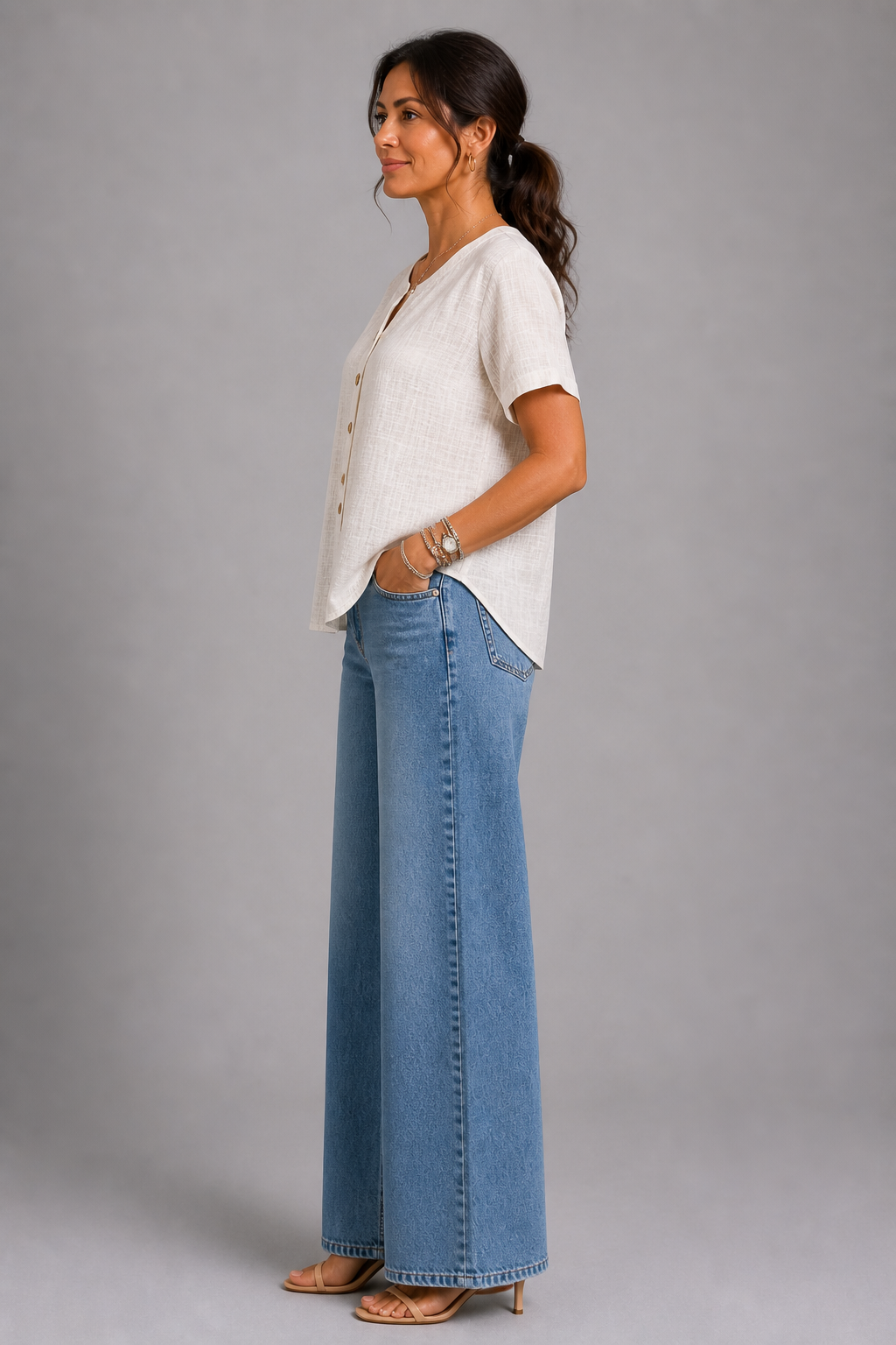 Deborah Button V-Neck Top