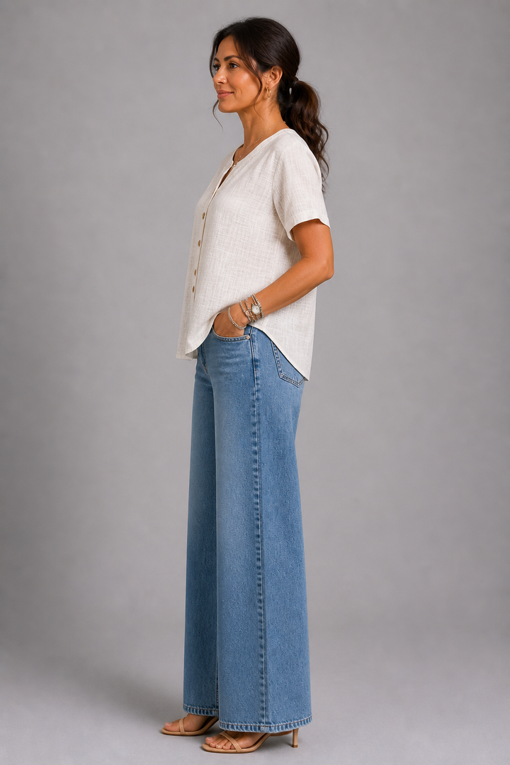 Deborah Button V-Neck Top