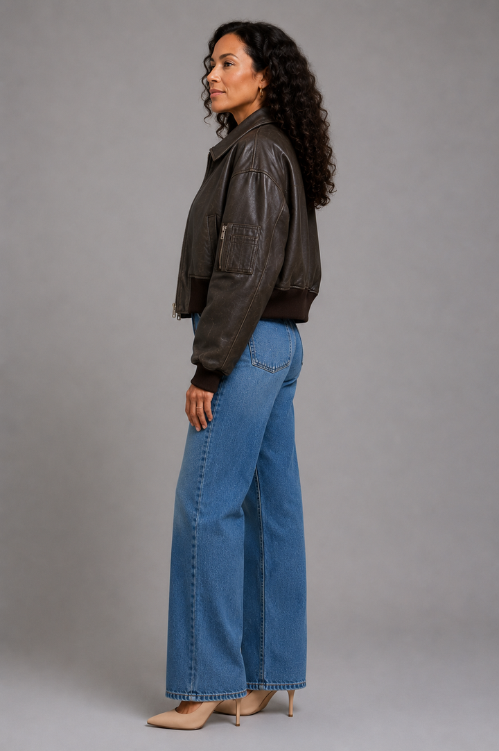 Donna Leather-Look Bomber Jacket