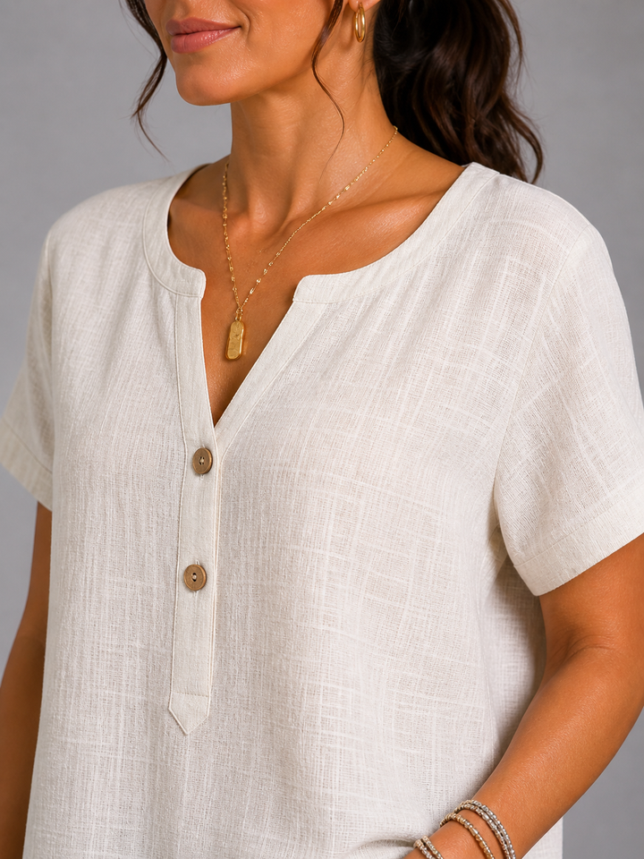 Deborah Button V-Neck Top
