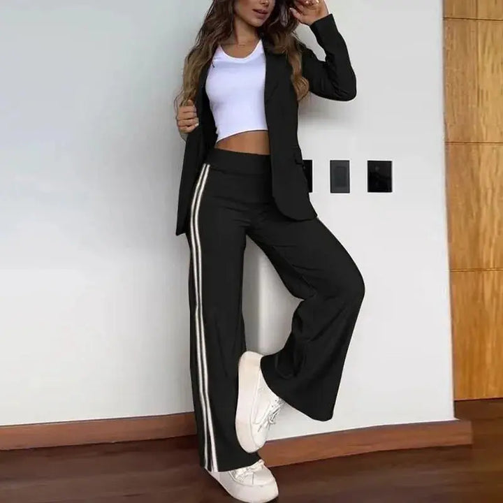 Elegant Women's Striped 2-Piece Set – Classic Shirt & Wide-Leg Pants