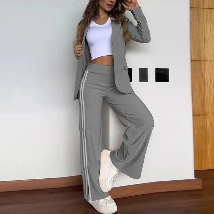 Elegant Women's Striped 2-Piece Set – Classic Shirt & Wide-Leg Pants