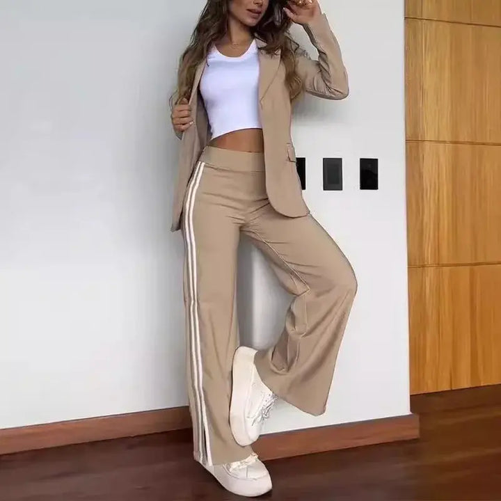 Elegant Women's Striped 2-Piece Set – Classic Shirt & Wide-Leg Pants