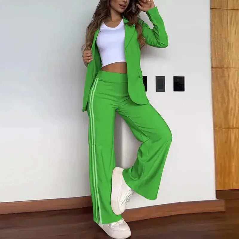 Elegant Women's Striped 2-Piece Set – Classic Shirt & Wide-Leg Pants