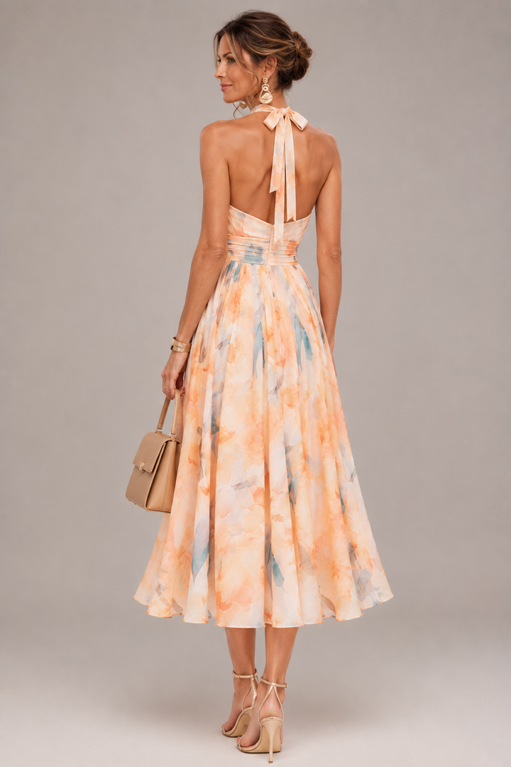 Karen Watercolour Halter Maxi Dress