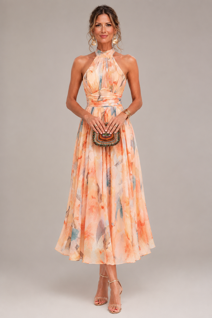 Karen Watercolour Halter Maxi Dress