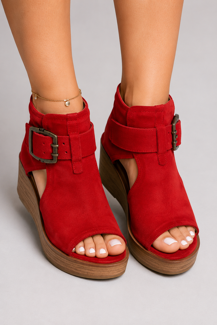 Frances Buckle Wedge Sandals