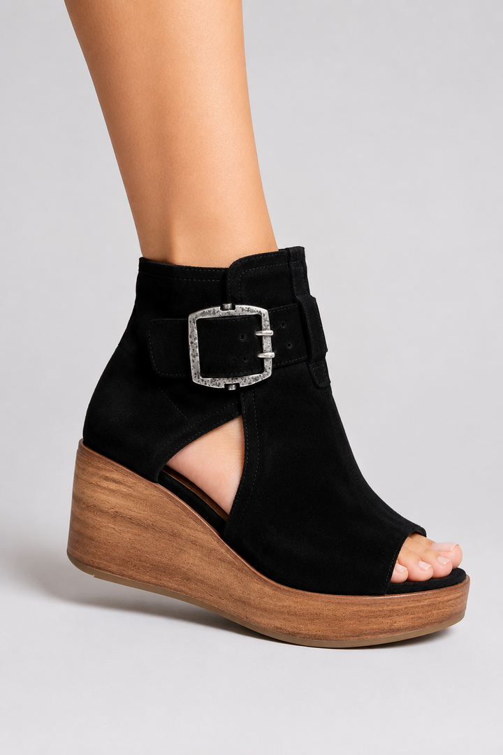 Frances Buckle Wedge Sandals