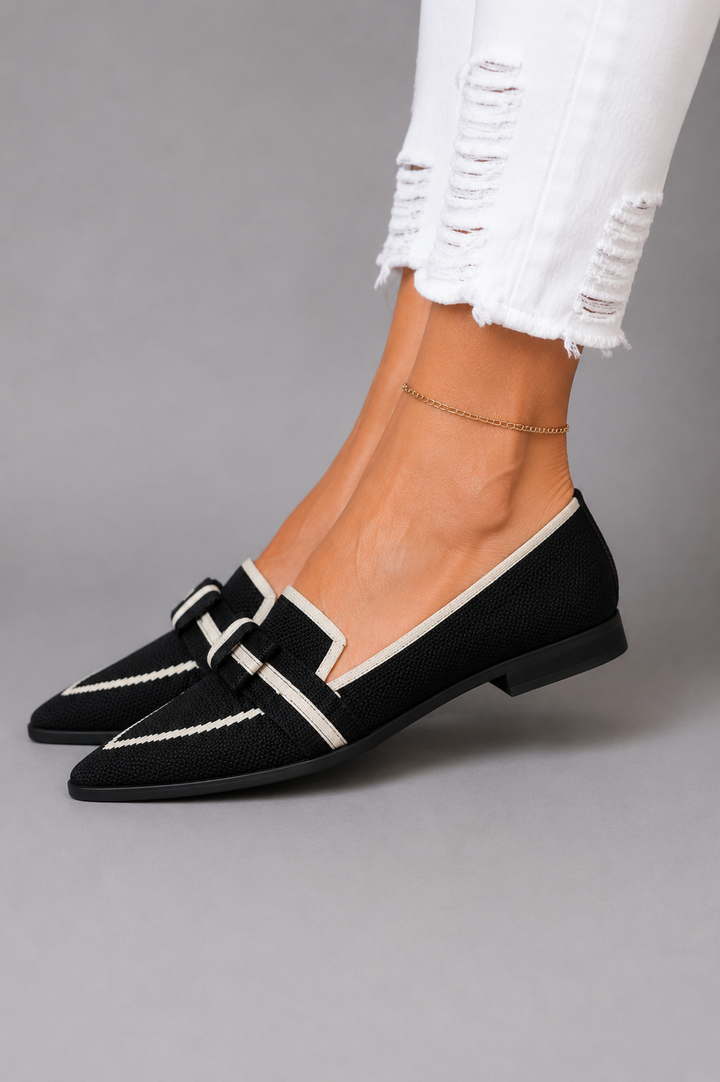 June Contrast-Trim Pointed Flats