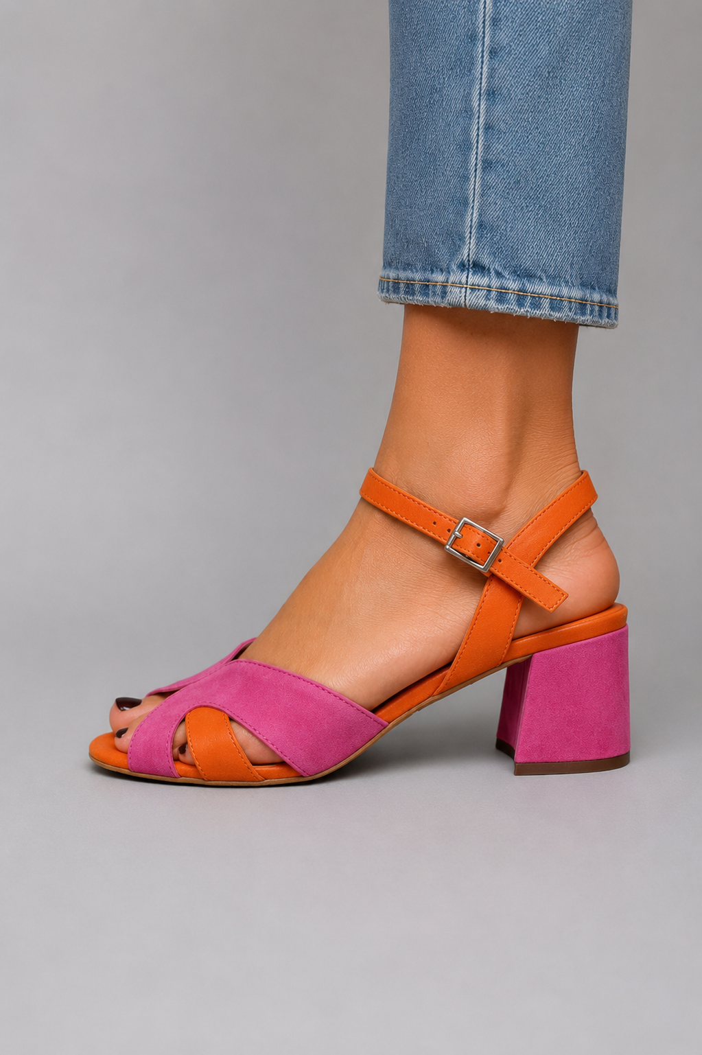 Yvonne Colourblock Block-Heel Sandals