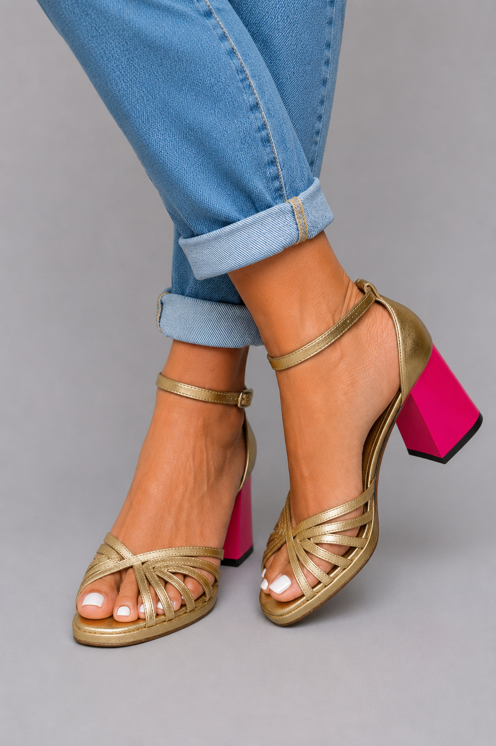 Marie Metallic Block-Heel Sandals