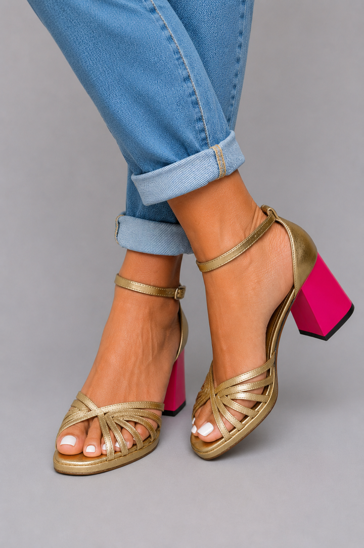 Marie Metallic Block-Heel Sandals