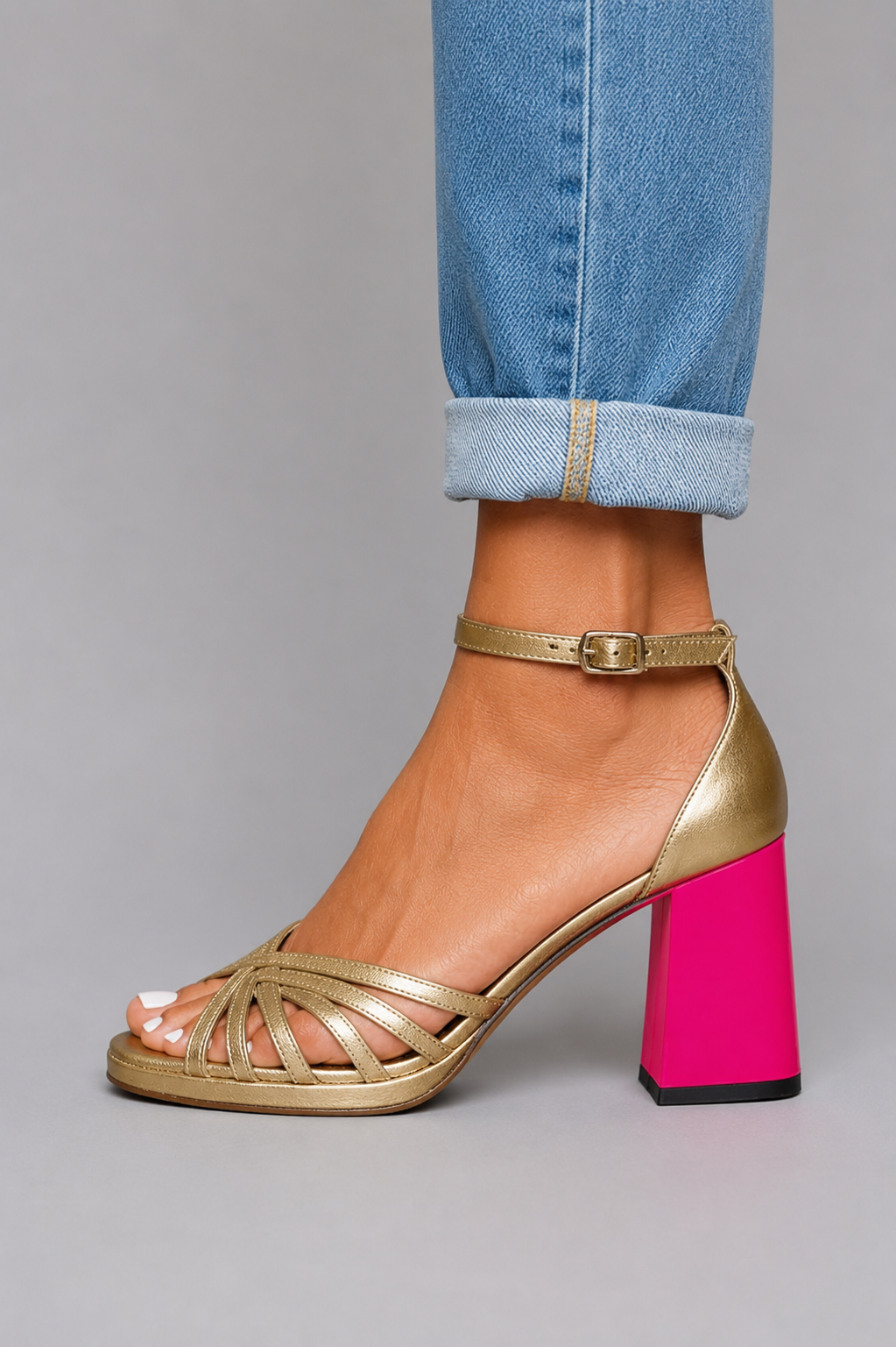 Marie Metallic Block-Heel Sandals
