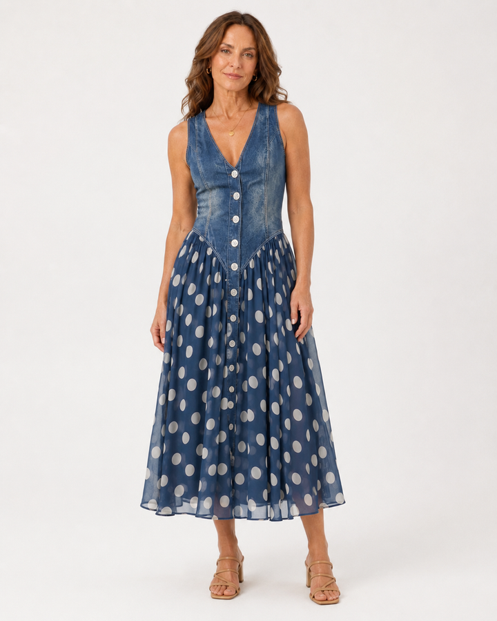 Eimear Denim Polka Dot Dress