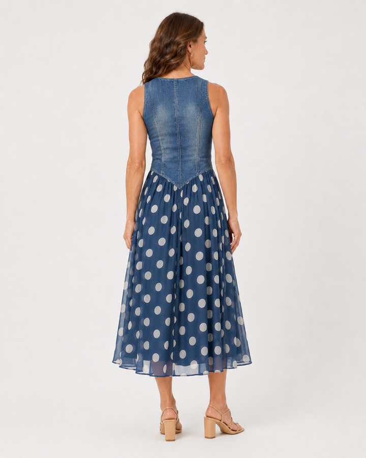Eimear Denim Polka Dot Dress