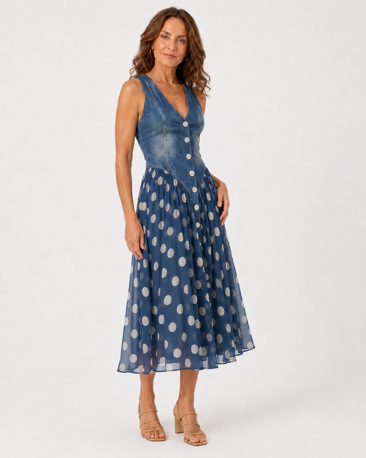 Eimear Denim Polka Dot Dress
