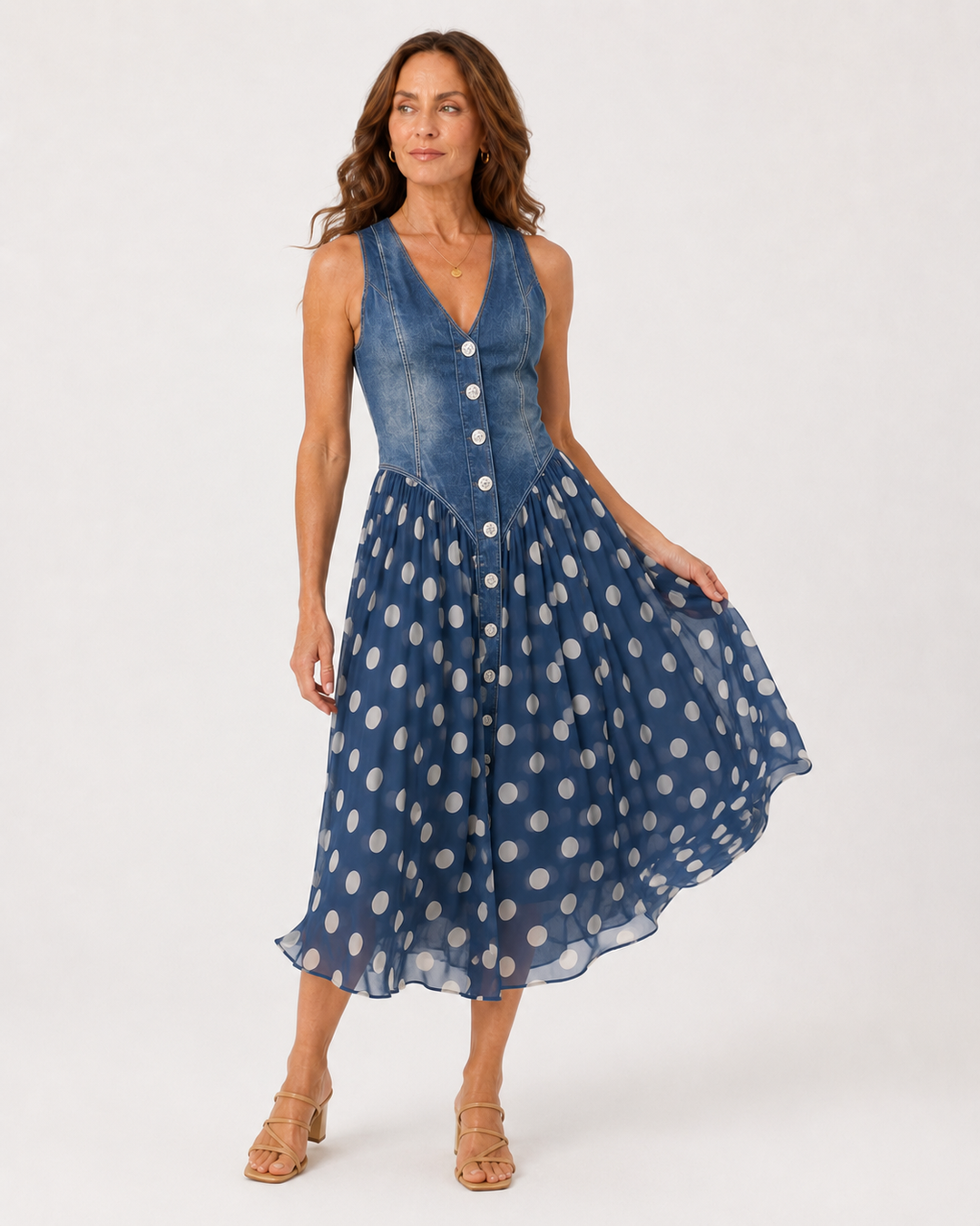 Eimear Denim Polka Dot Dress