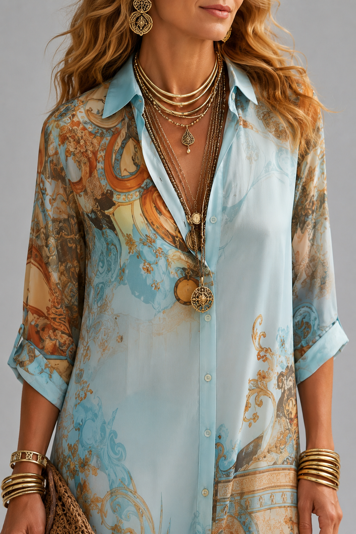 Megan Printed Maxi Shirt Dress