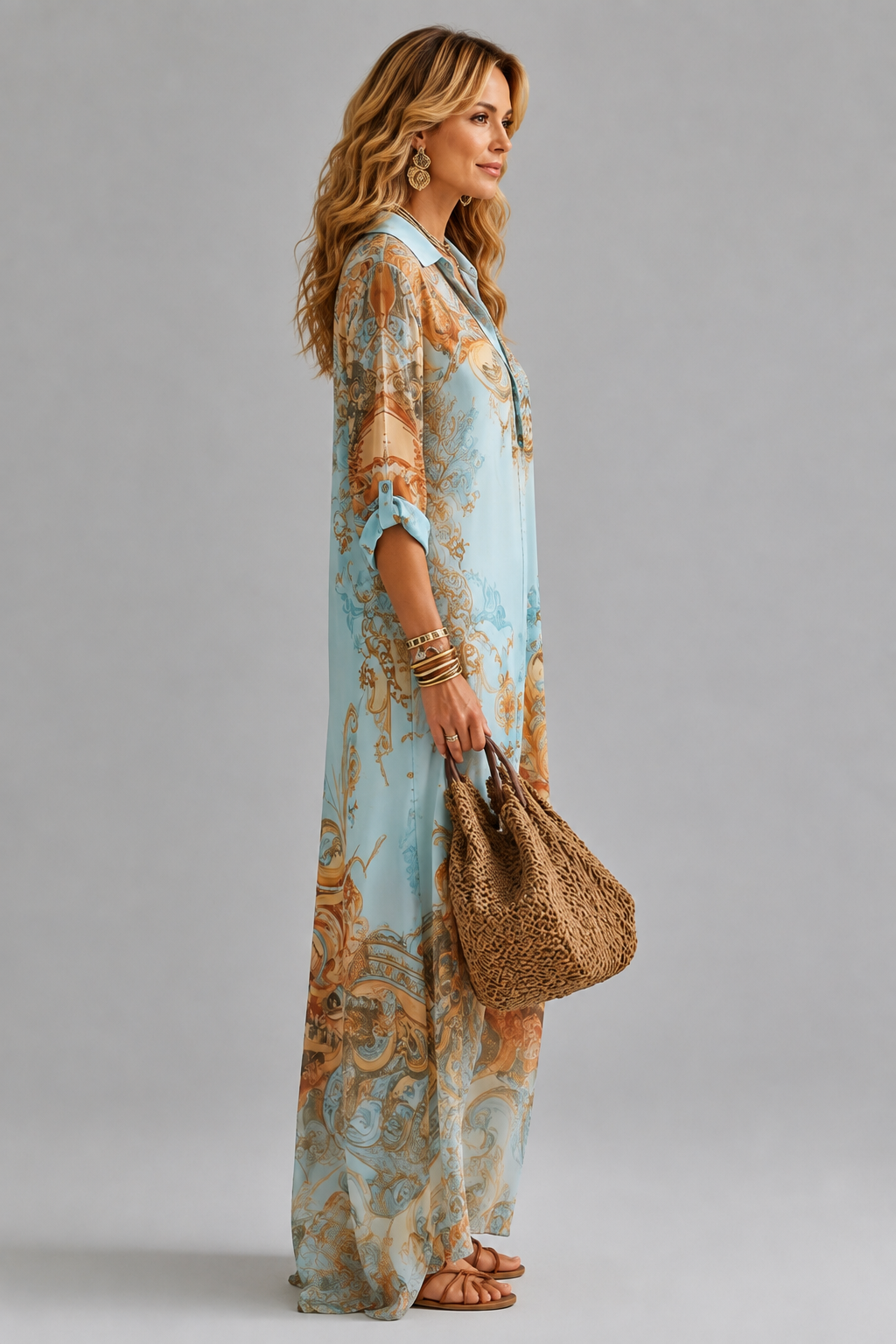 Megan Printed Maxi Shirt Dress