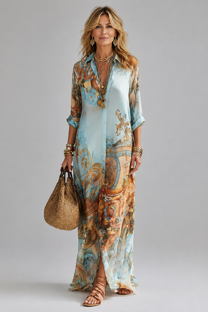 Megan Printed Maxi Shirt Dress