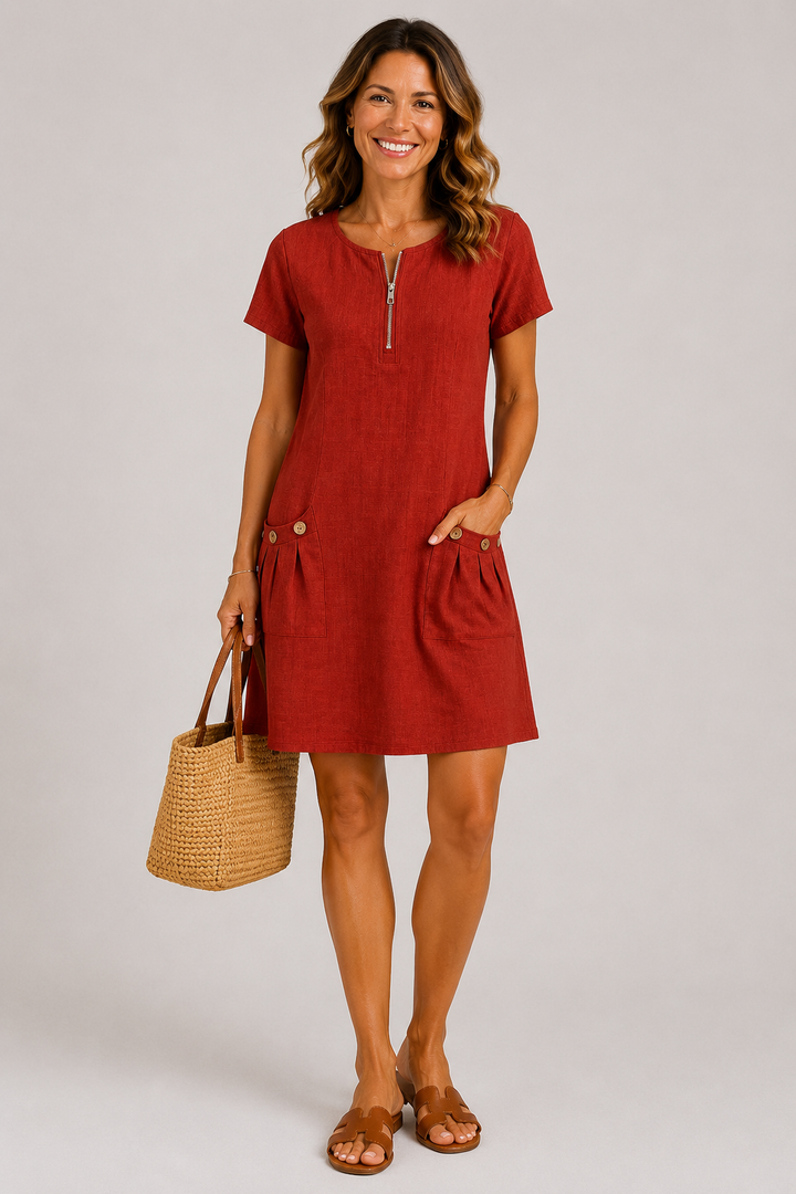 Linda Linen-Blend A-Line Dress