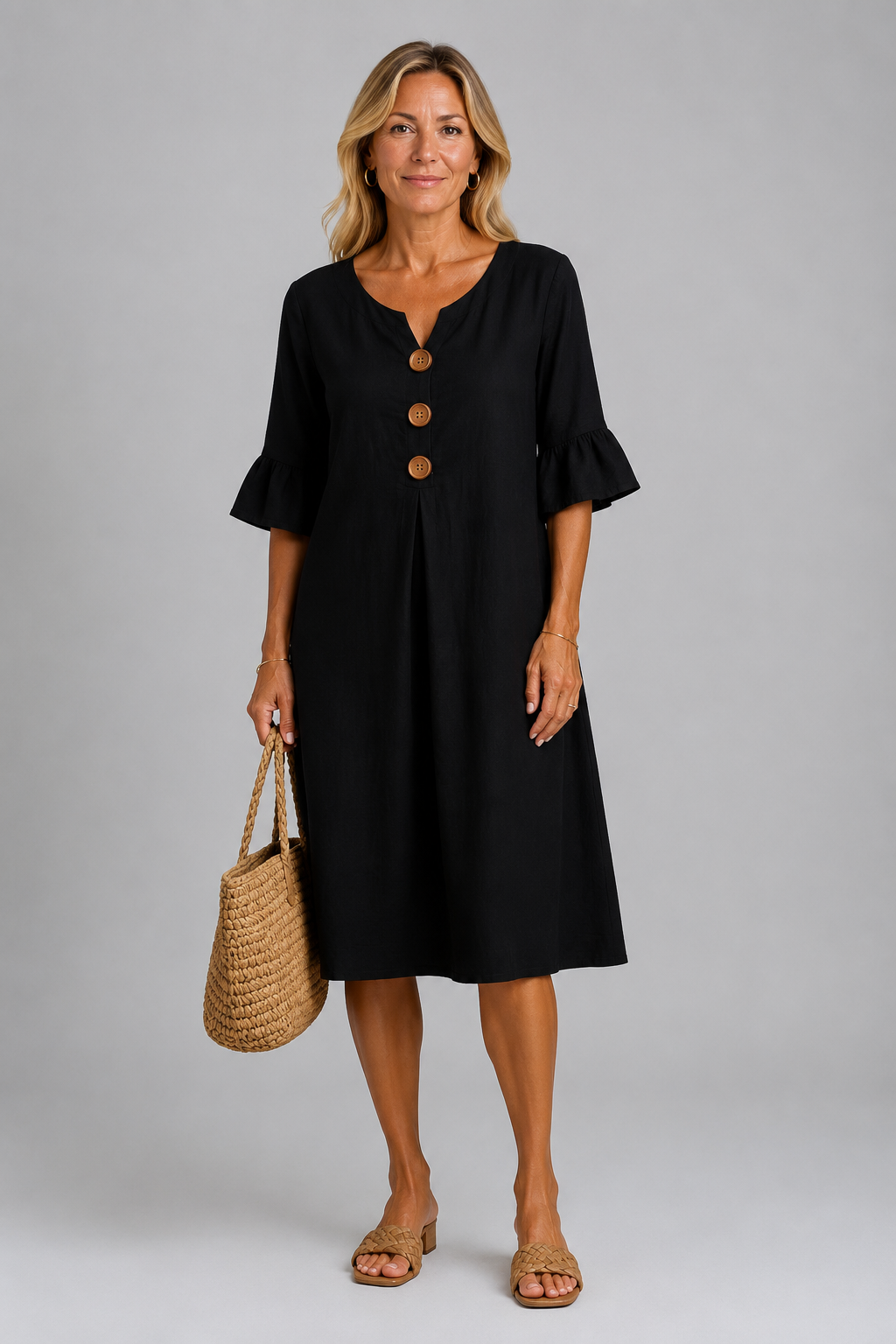 Mary Relaxed Button Midi Dress