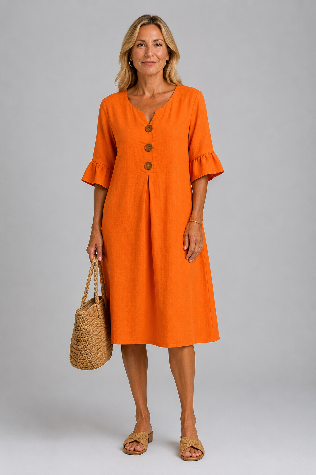 Mary Relaxed Button Midi Dress