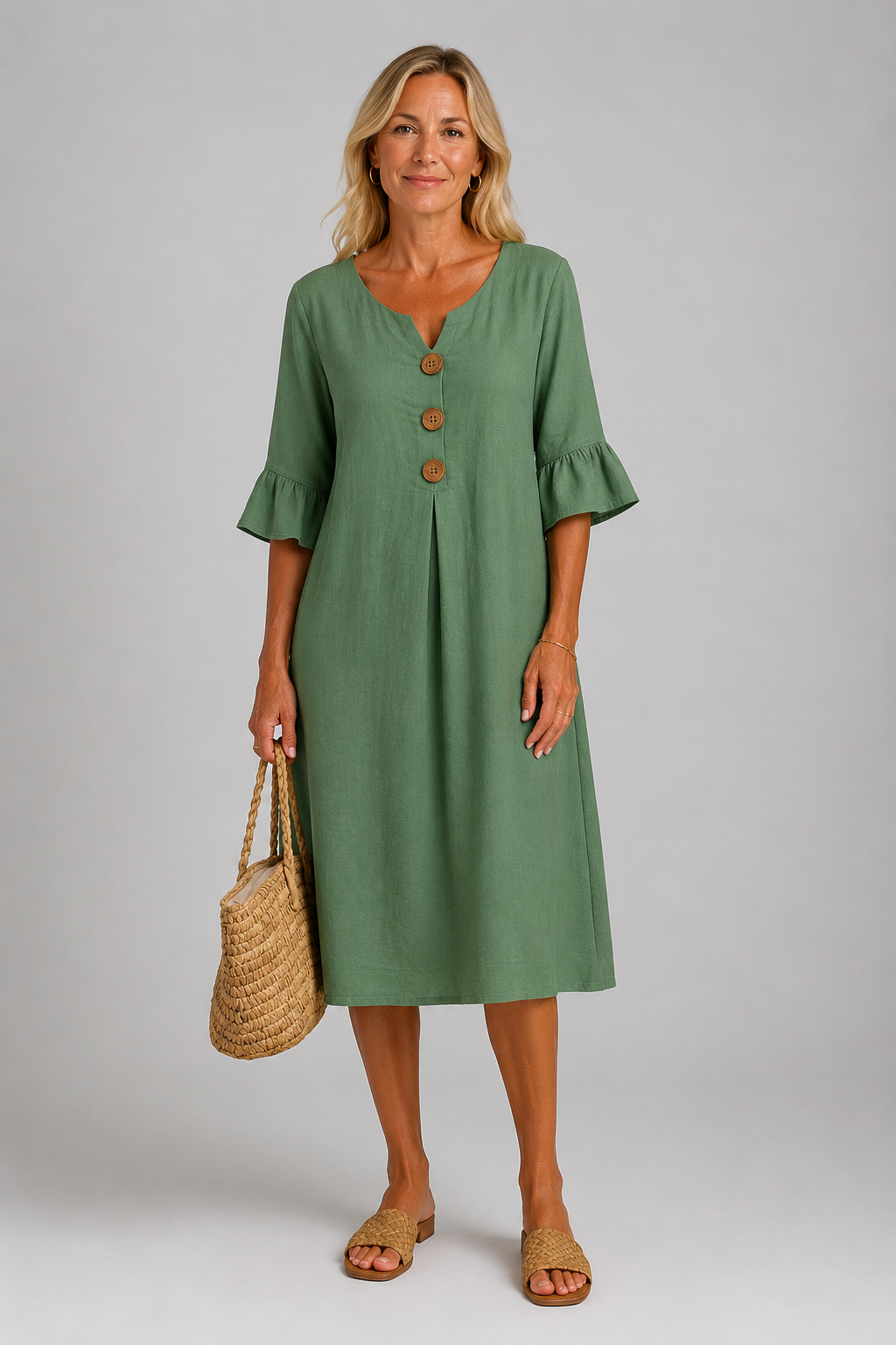 Mary Relaxed Button Midi Dress