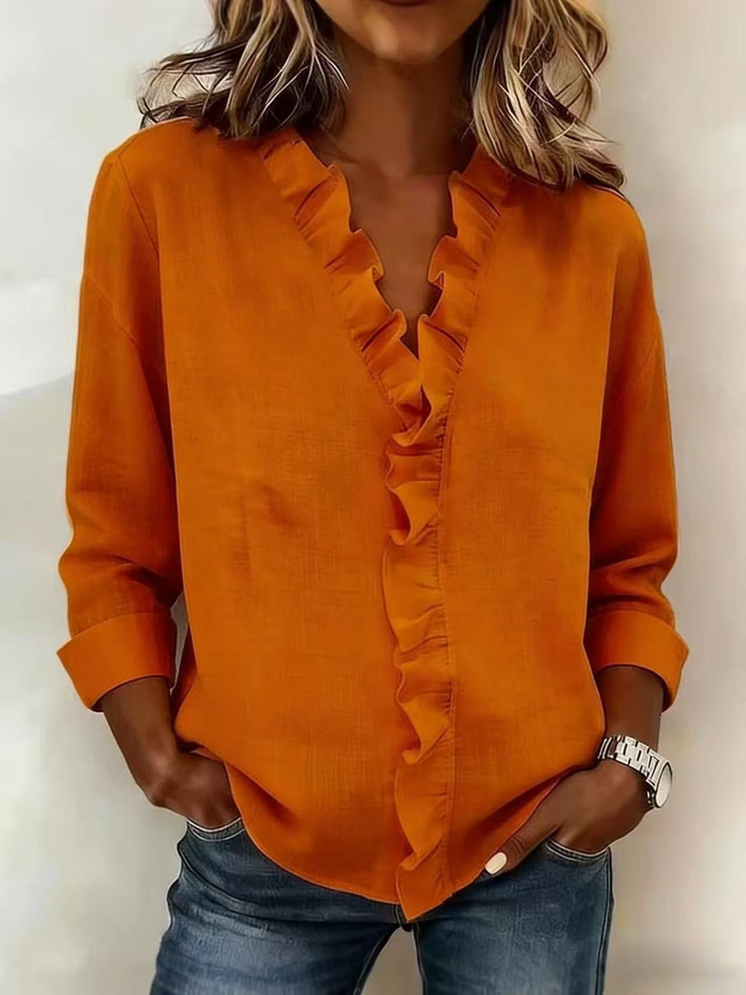 Una Ruffle Neck Blouse