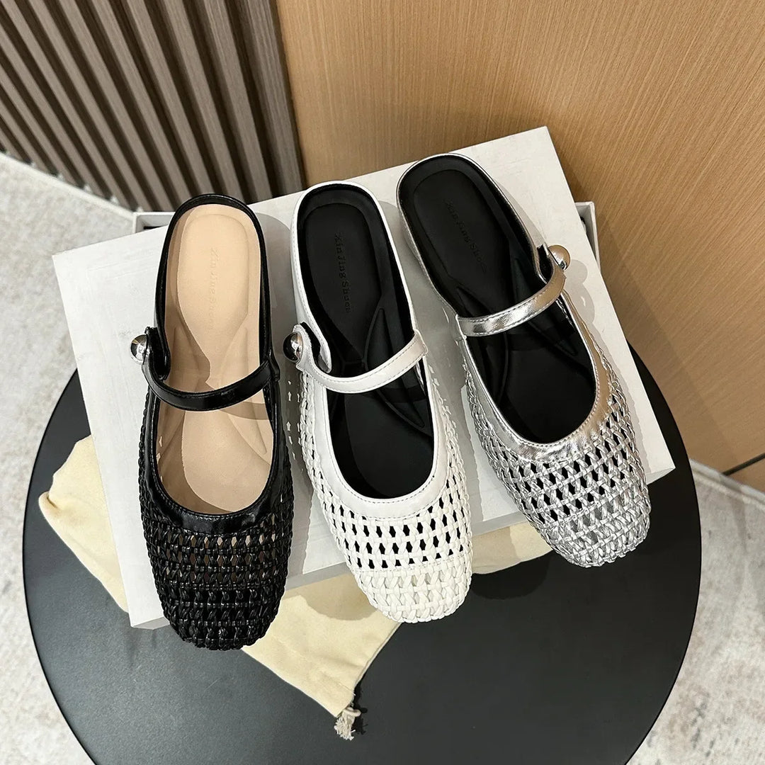 Gráinne Metallic Mesh Strap Flats