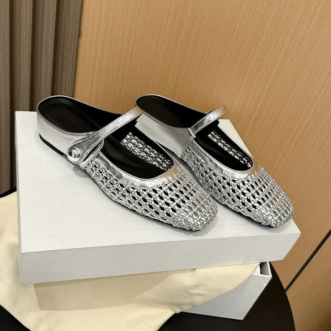 Gráinne Metallic Mesh Strap Flats