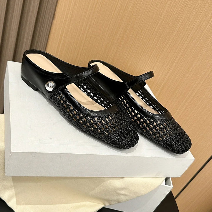 Gráinne Metallic Mesh Strap Flats
