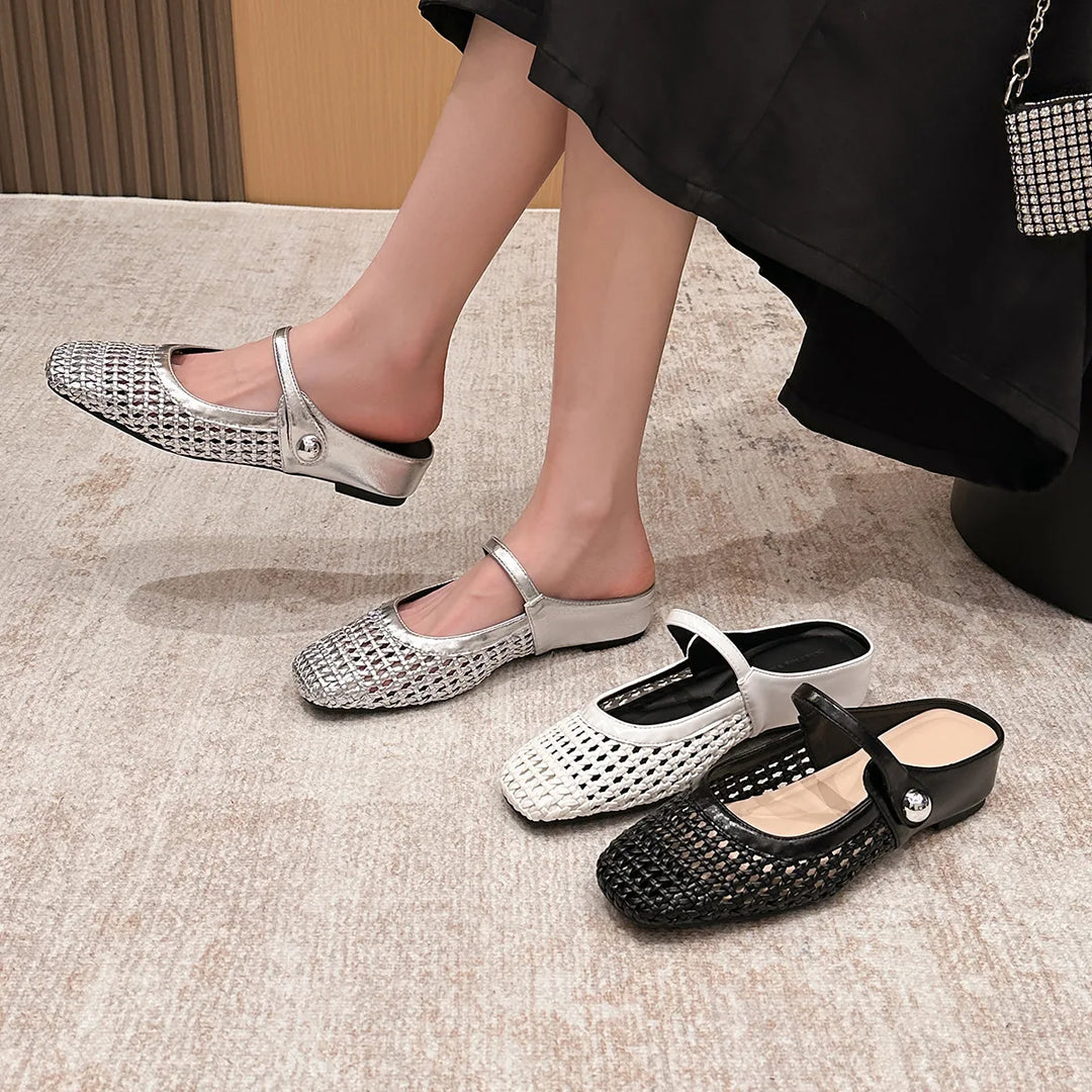Gráinne Metallic Mesh Strap Flats