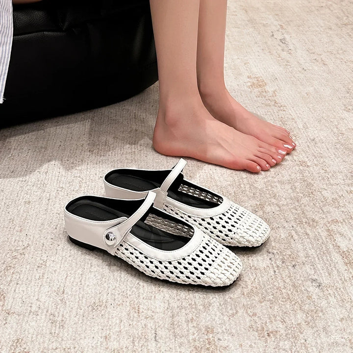 Gráinne Metallic Mesh Strap Flats