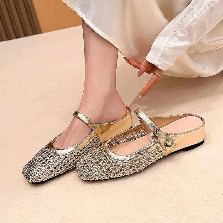 Gráinne Metallic Mesh Strap Flats