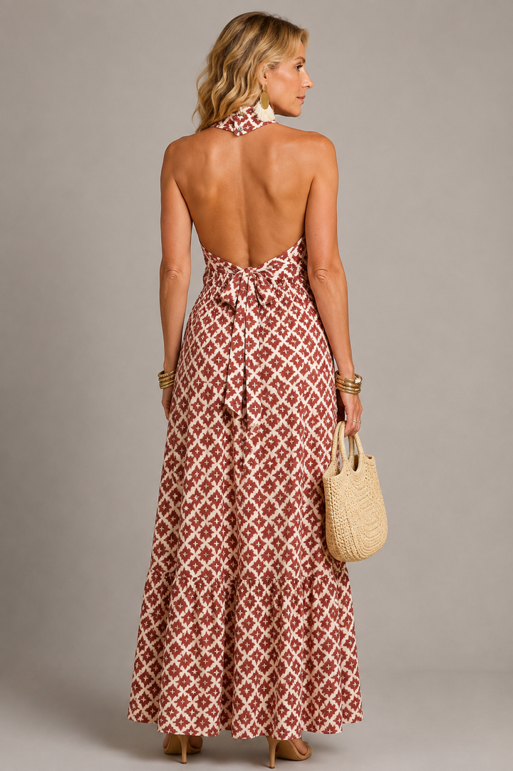 Jacqueline Geometric Halter Maxi Dress